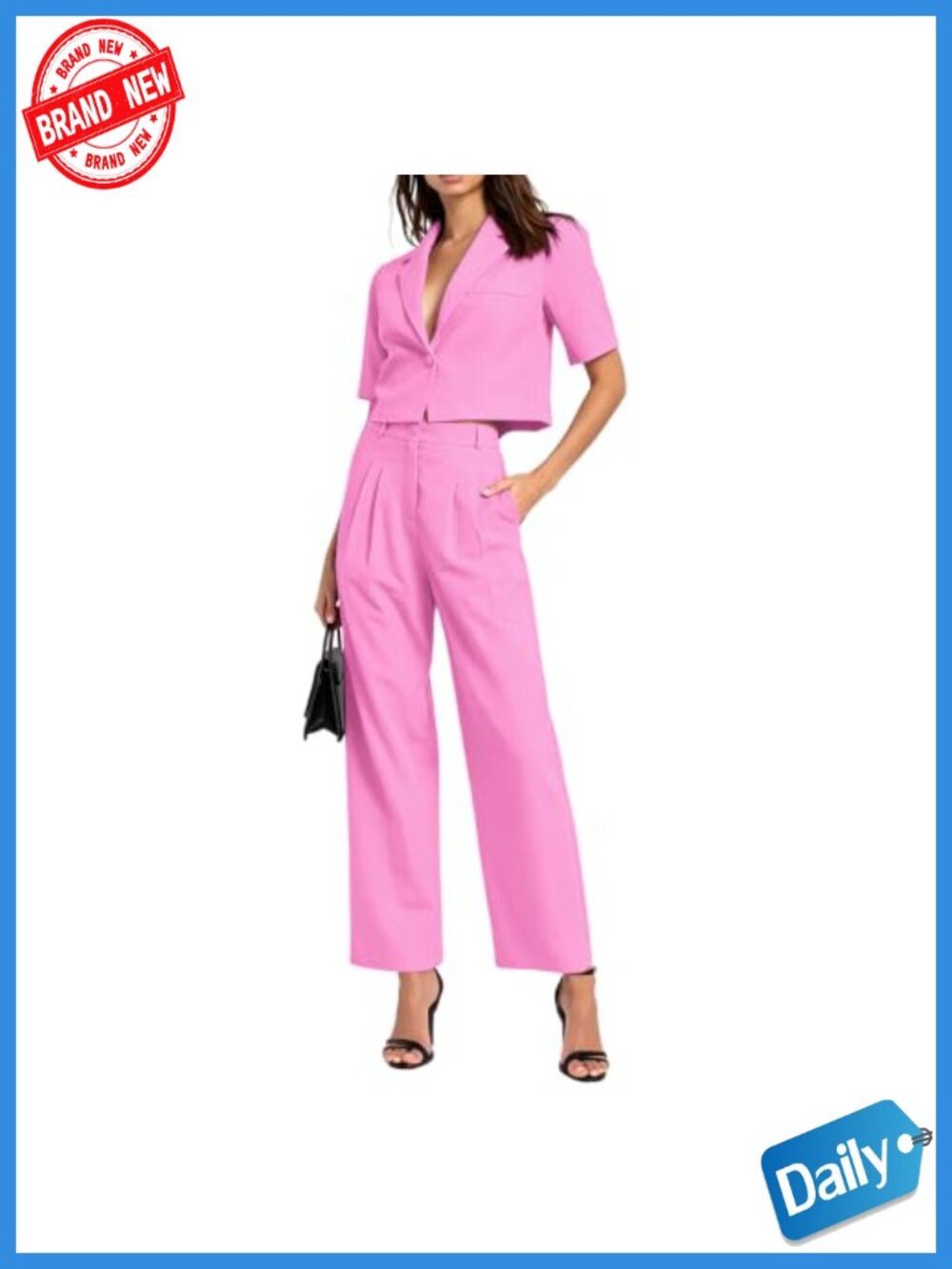 2 Piece Suit Set Cropped Blazer Wide Leg Pants Business Casual Outfit